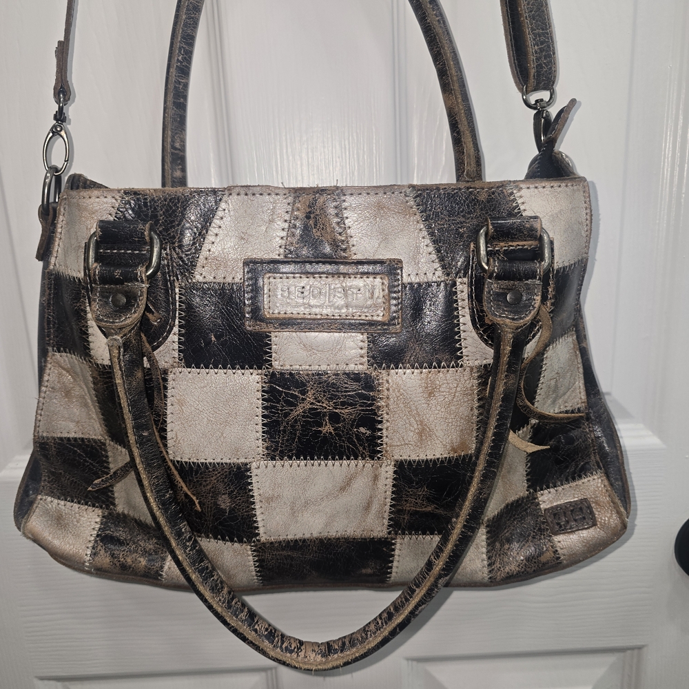 Bed Stu Checkered Leather Shoulder Bag - Black and Cream - Picture 3 of 7